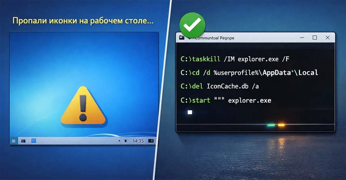 Пропали иконки на рабочем столе Windows? Решаем проблему 1 Пропали иконки рабочего стола